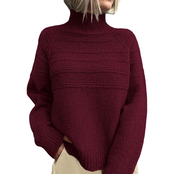 Women's Turtleneck Sweaters 2025 Fall Chunky Knit Pullover Long Sleeve Jumper To - Picture 1 of 6